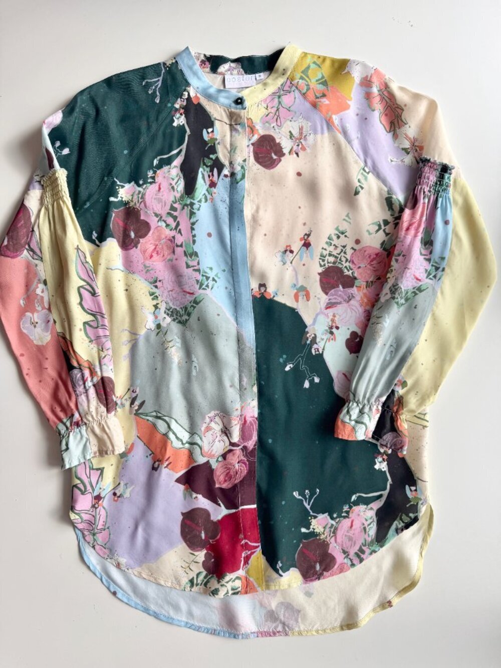 COSTER COPENHAGEN Flamingo Flower Cupro Twill Button Down Tunic Shirt, Size 36/S - Picture 4 of 14